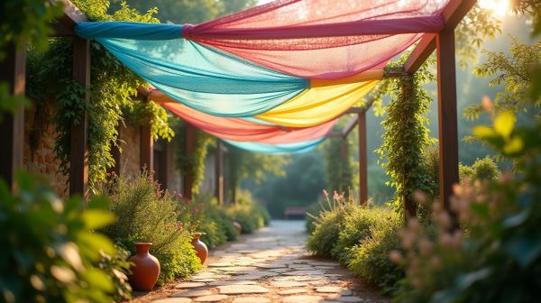 Personnalisez votre jardin avec une pergola tissu multicolore à Ancenis