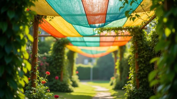 Personnalisez votre jardin avec une pergola tissu multicolore à Ancenis